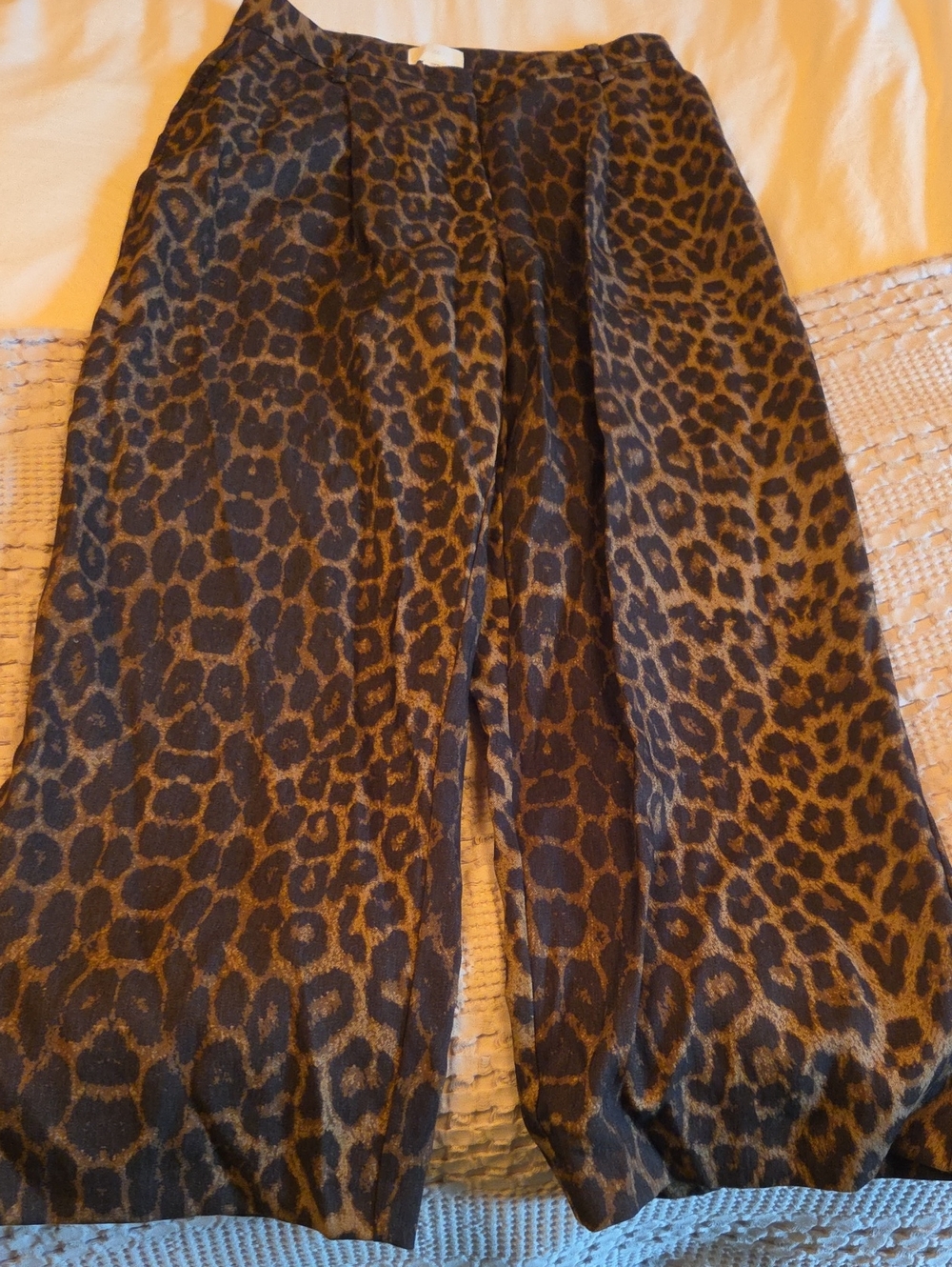 Leopard Print Wide-Leg Women’s Pants - Brown/Black Size 10